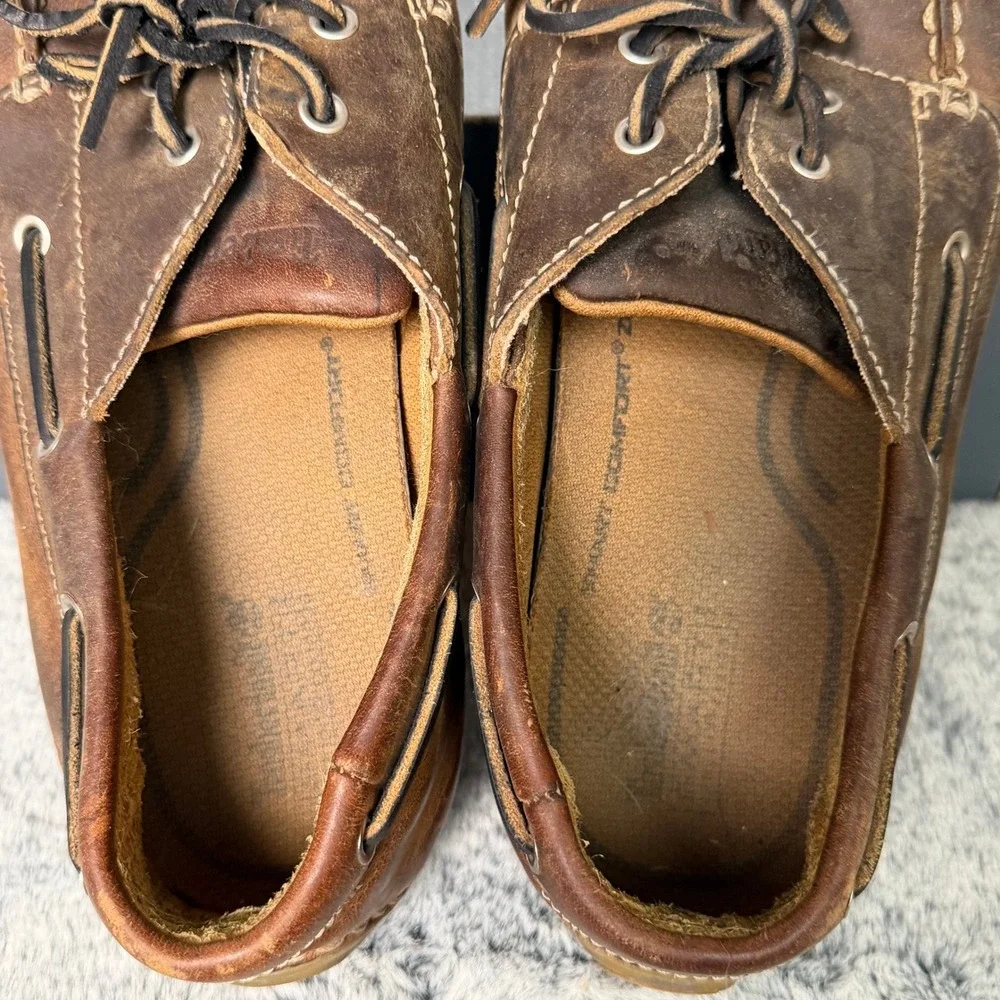 Timberland Mens Brown Leather Boat Shoes Moc Toe Lace Up Size 9.5 M 74017